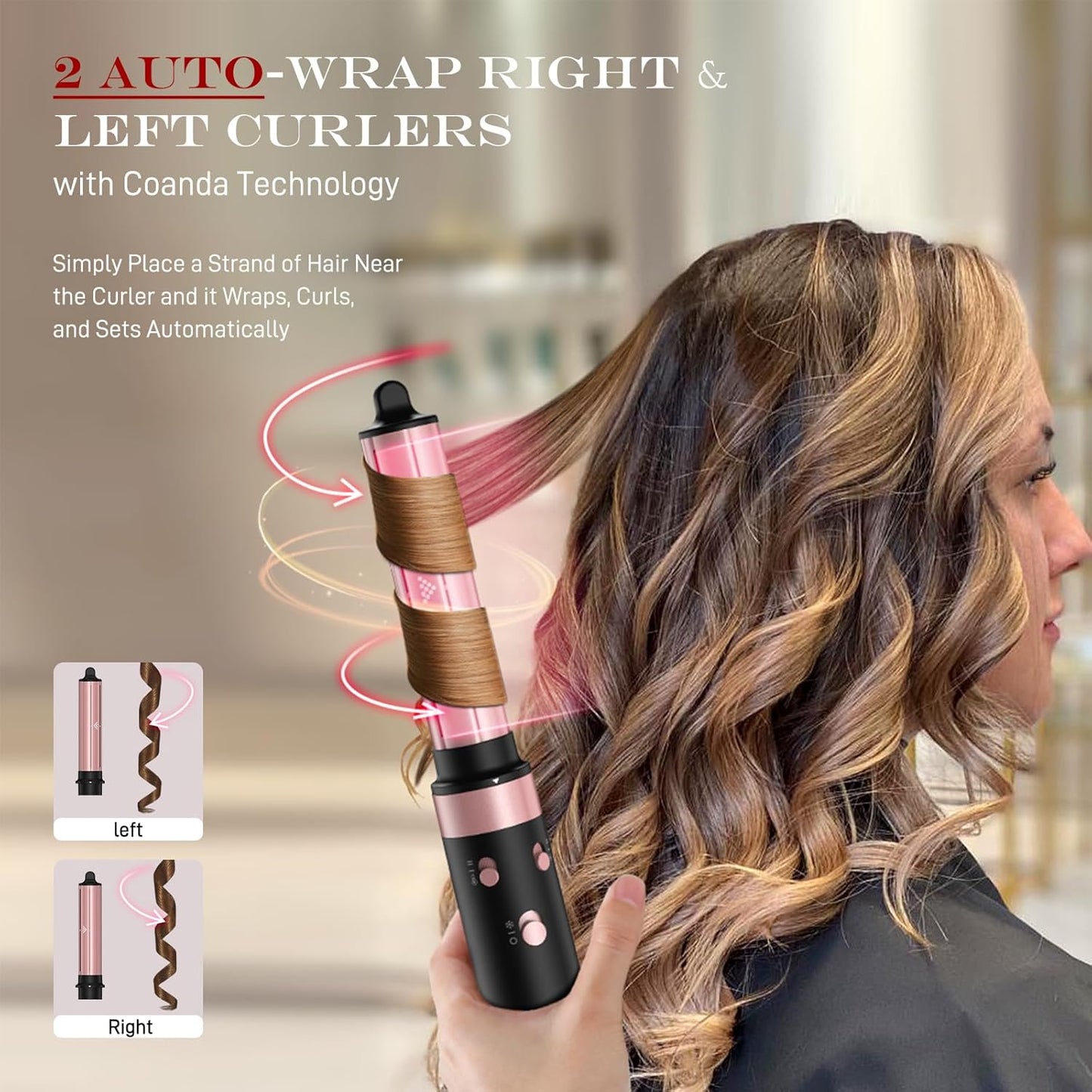 3 in 1 Hair Styler - Fast Drying Hair Dryer & Auto Air Wrap Curlers Set, 1 Inch Curling Iron Long Barrel, Frizz-Free No Heat Damage Hot Air Hair Styler for All Hair Types