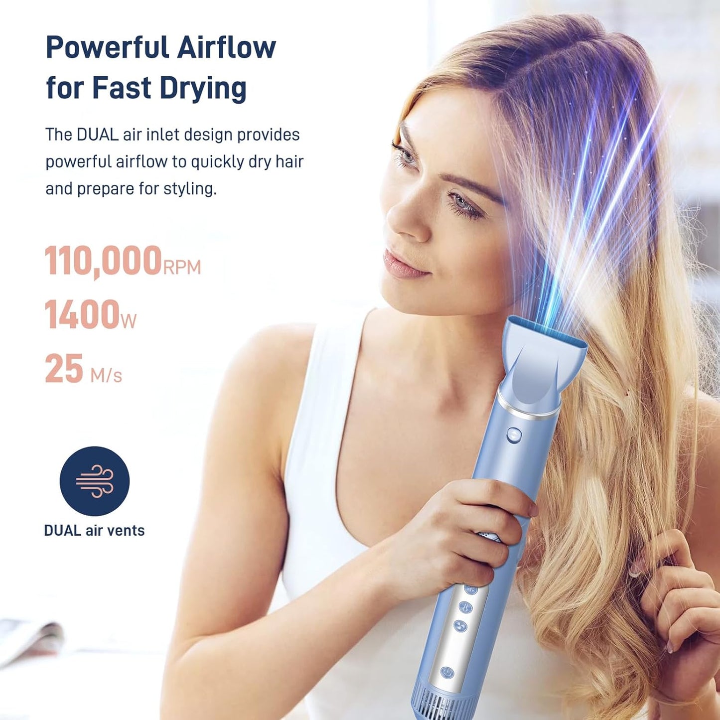 Hot Air Hair Multi-Styler - 5 in 1 Professional Air Hair Wrap Styler Set with Air Curlers, Hair Dryer Brush, Straightener, Concentrator for Fast Drying Curling Straightening, Travel Case Included