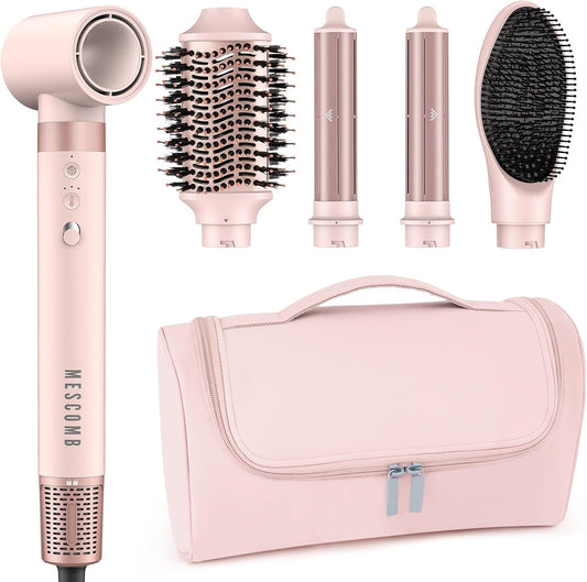 5 in 1 High-Speed Hot Air Styler - Professional Blow Dryer Brush, Fast Drying Frizz-Free, Negative Ions, No Heat Damage - Curl, Volumize, Straighten with Travel Bag