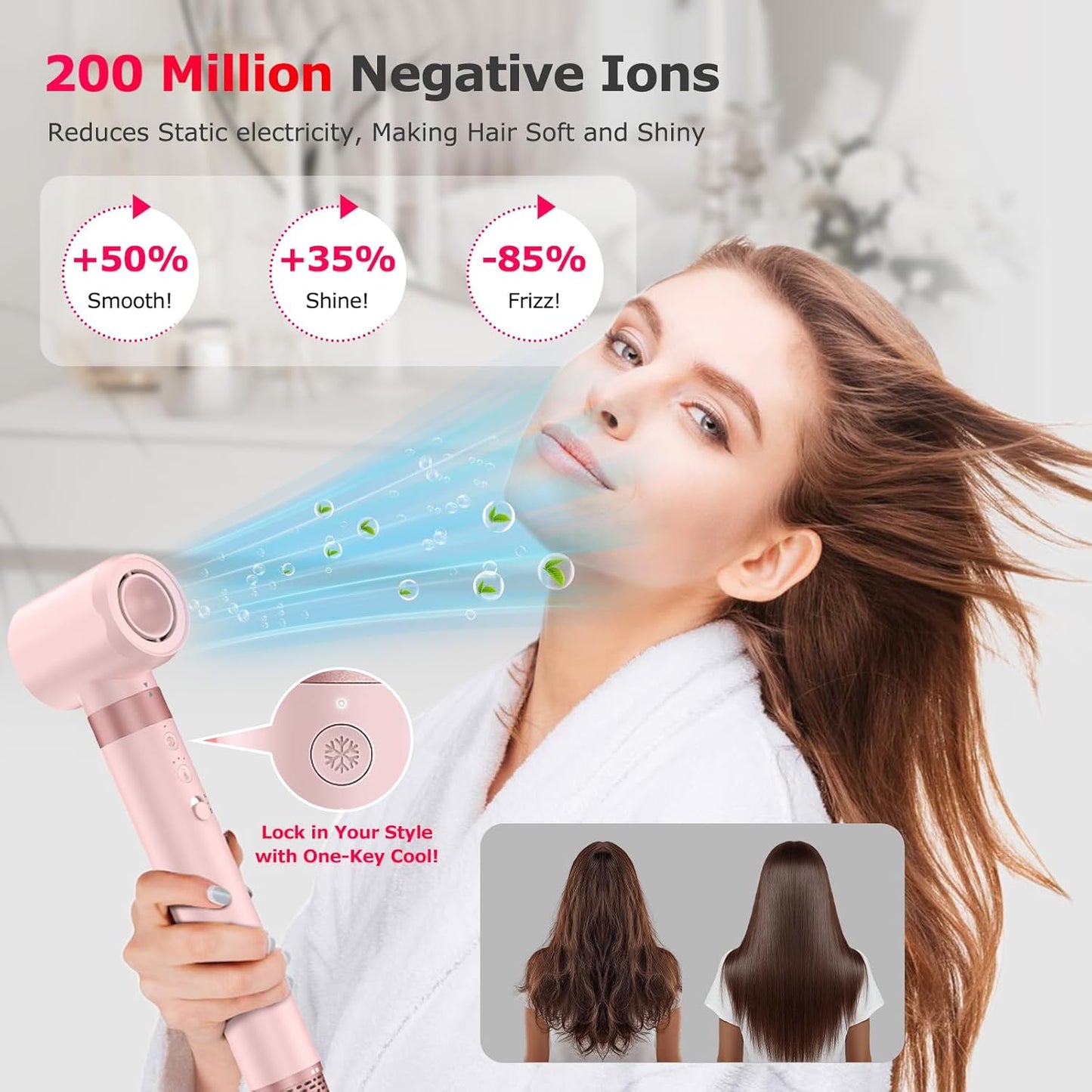 5 in 1 High-Speed Hot Air Styler - Professional Blow Dryer Brush, Fast Drying Frizz-Free, Negative Ions, No Heat Damage - Curl, Volumize, Straighten with Travel Bag