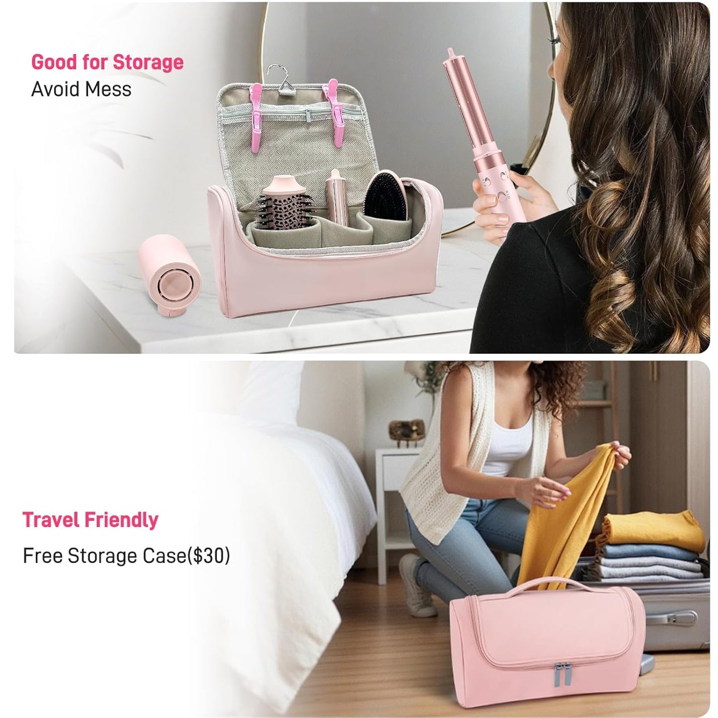 MESCOMB 5 in 1 Dual Voltage Hair Styler Ion Hair Dryer & Airstyler Set with Attachments, Quick Drying, Curling Iron, Straightening, Volume, No Heat Damage, 100-240 V for Worldwide Travel with Travel