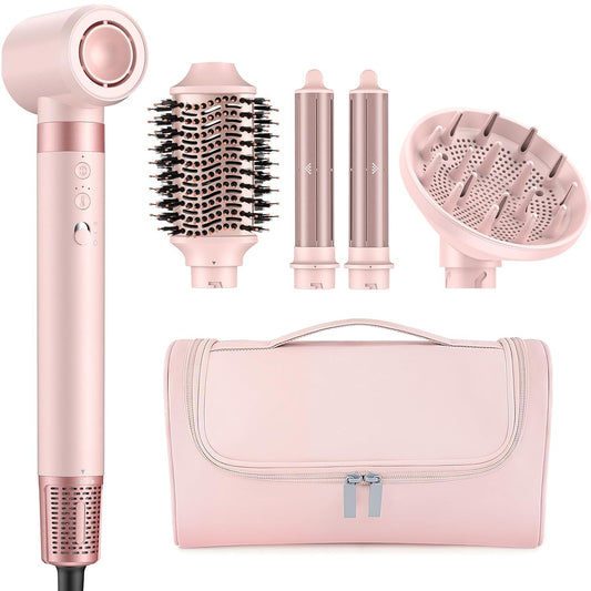 MESCOMB 5-in-1 Hair Styler & Airstyler with Ion Hair Dryer & Car Curling Iron Set, Professional Styling, Volume, Curl & Drying without Heat Damage - With Diffuser & Travel Bag