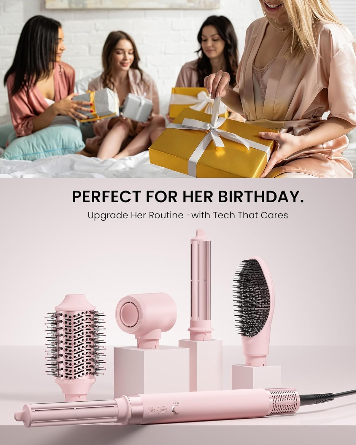 MESCOMB 5-in-1 Airstyler, Professional Hair Styler Set with Ion Hair Dryer, Curling Iron, Car Wrap, Straightener, Volume Brush, for Quick Drying, Styling, Volumising, Curling and Straightening, with