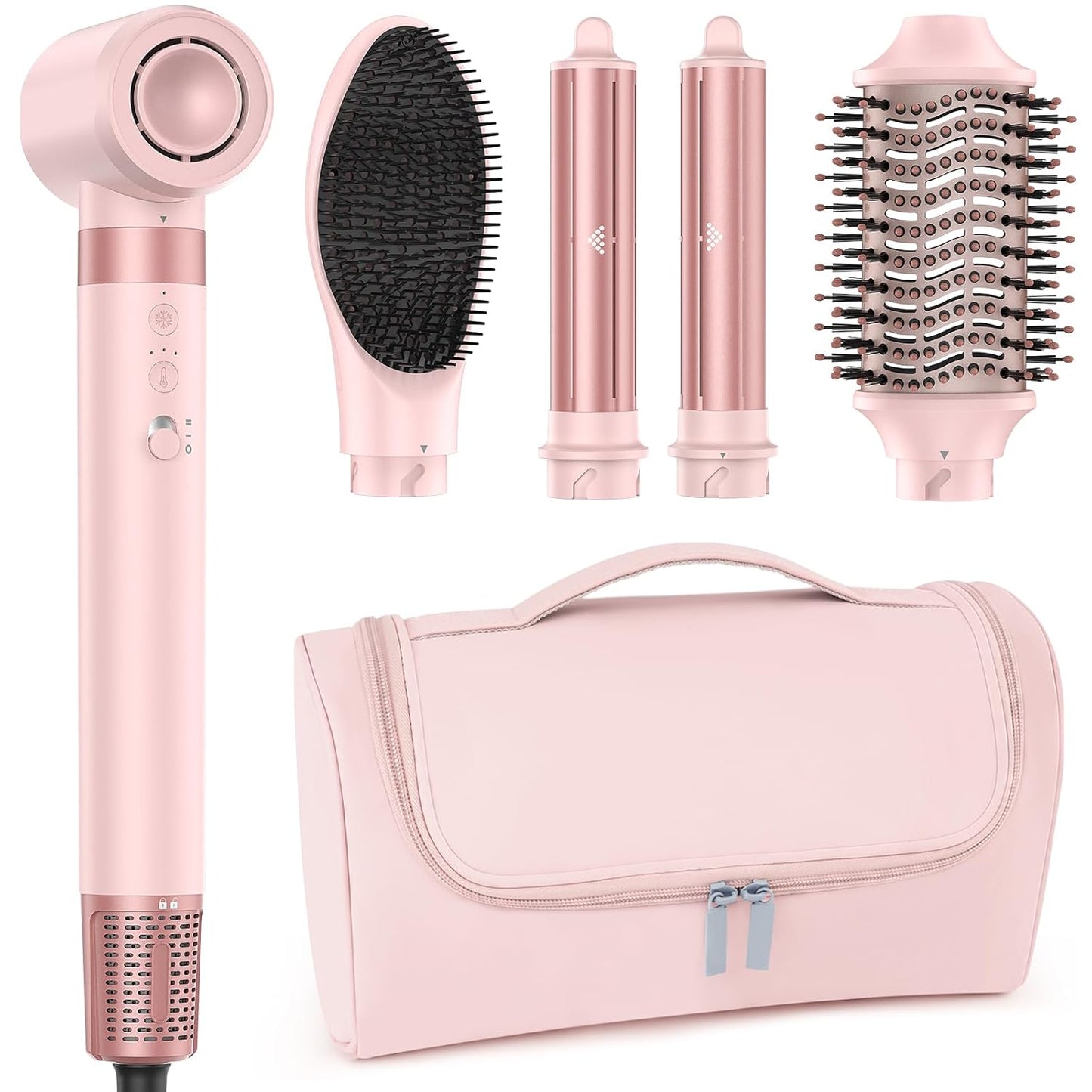 MESCOMB 5-in-1 Hair Styler and Ion Hair Dryer, with Auto Wrap Curl Attachment, No Heat Damage, Quick Drying, Curls, Volume, Straightening, for All Occasions, Perfect Gift, Travel Bag