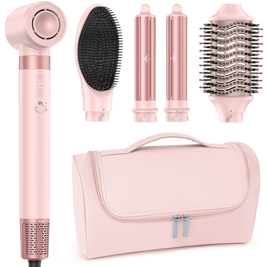 MESCOMB 5-in-1 Hair Styler and Ion Hair Dryer, with Auto Wrap Curl Attachment, No Heat Damage, Quick Drying, Curls, Volume, Straightening, for All Occasions, Perfect Gift, Travel Bag