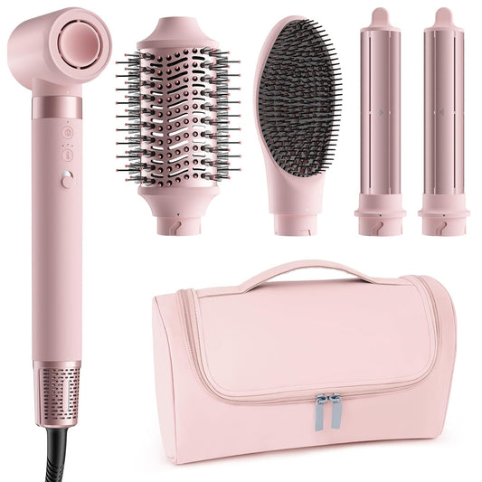 MESCOMB 5-in-1 Airstyler, Professional Hair Styler Set with Ion Hair Dryer, Curling Iron, Car Wrap, Straightener, Volume Brush, for Quick Drying, Styling, Volumising, Curling and Straightening, with