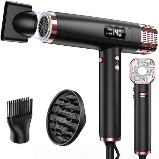 MESCOMB Professional Ionic Hair Dryer with Diffuser – Dual Voltage Hair Dryer 100-240V, No Heat Damage, Fast Drying, Negative Ionic Hair Dryer with 3 Attachments, For All Hair Types, Ideal for Home & USA Travel