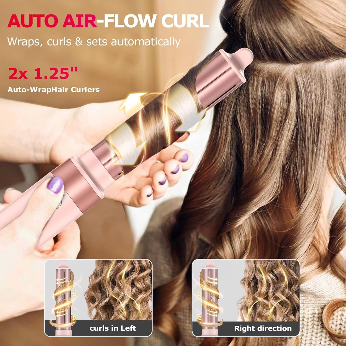 MESCOMB 5-in-1 Hair Styler & Airstyler with Ion Hair Dryer & Car Curling Iron Set, Professional Styling, Volume, Curl & Drying without Heat Damage - With Diffuser & Travel Bag