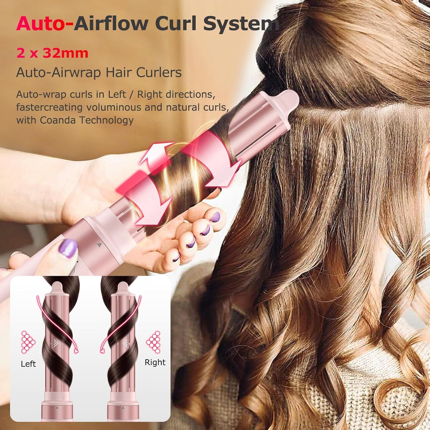 MESCOMB 5-in-1 Hair Styler and Ion Hair Dryer, with Auto Wrap Curl Attachment, No Heat Damage, Quick Drying, Curls, Volume, Straightening, for All Occasions, Perfect Gift, Travel Bag