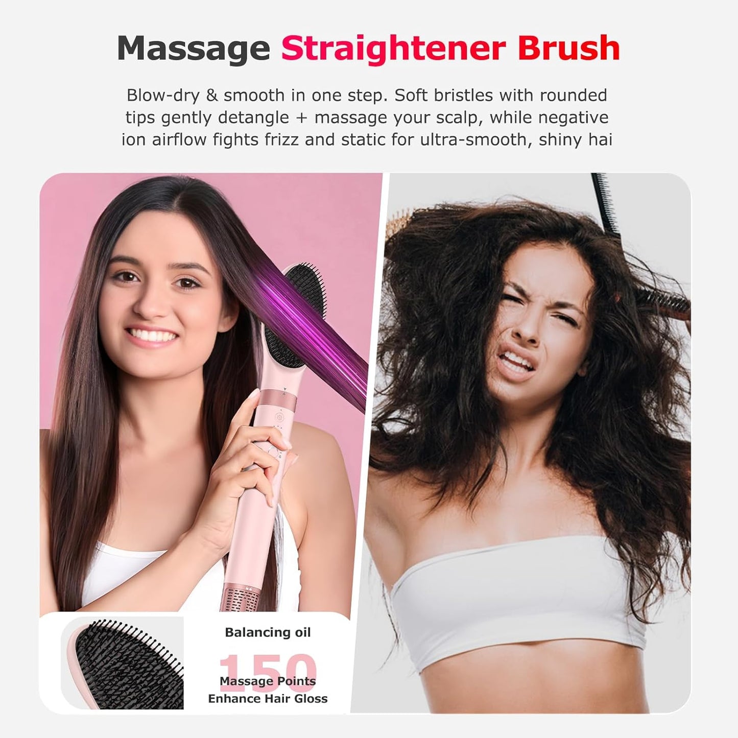 5 in 1 High-Speed Hot Air Styler - Professional Blow Dryer Brush, Fast Drying Frizz-Free, Negative Ions, No Heat Damage - Curl, Volumize, Straighten with Travel Bag